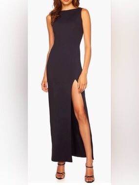 Susana Monaco Black Open Back Dress with High Slit - Size L